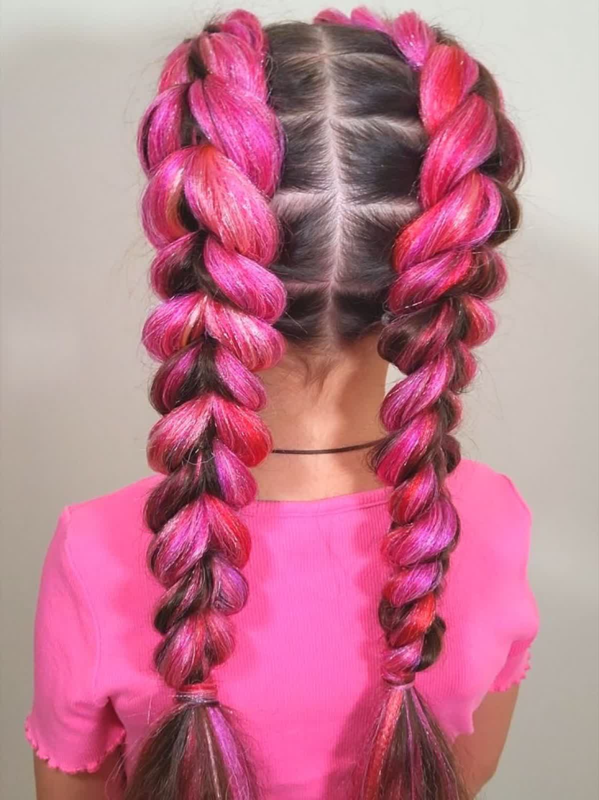 Colorful hair extension with braid styling